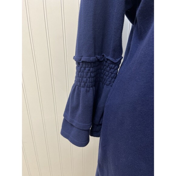 Talbots Navy Bell sleeve dress.  White‎ V neck trim Size M. Comfort fit. - Picture 3 of 8